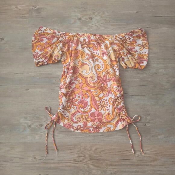 Y2K Funky Ruched Floral Micromesh Fairy Top - Picture 2 of 5